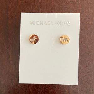 Micheal Kors Rose Gold Tone Crystal MK Stud Earrings with Box and Tag